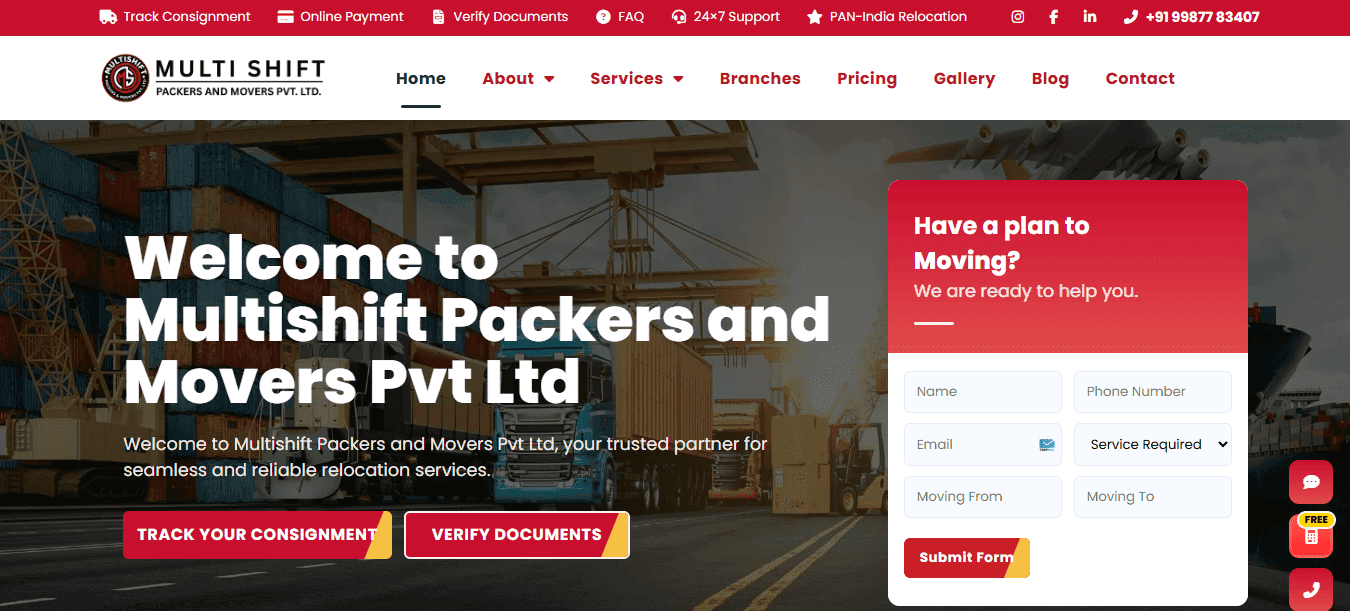 Full Fledged Packers & Movers Website — screenshot